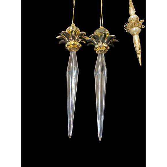 Set of 2 Pairs Pearl and Gold Acrylic and Metal Ornaments Christmas or Wedding - Picture 12 of 13